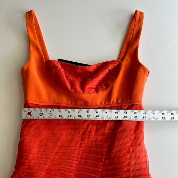 Malandrino Black Label NWT USA Made Orange Pleated Sheer Cocktail Dress 40 sz 8 - Picture 8 of 16